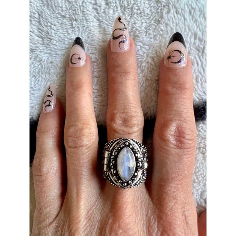 925 Rainbow FLASH Moonstone Poison Ring 9.5, - Picture 3 of 13